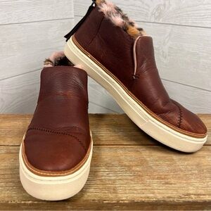 Toms Brown Leather Sneakers with Fur Lining
